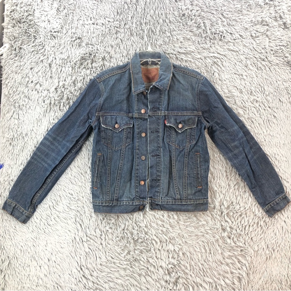 Levis Jacket Unisex Medium Denim Slim Trucker Button Front Adj Waist Pockets